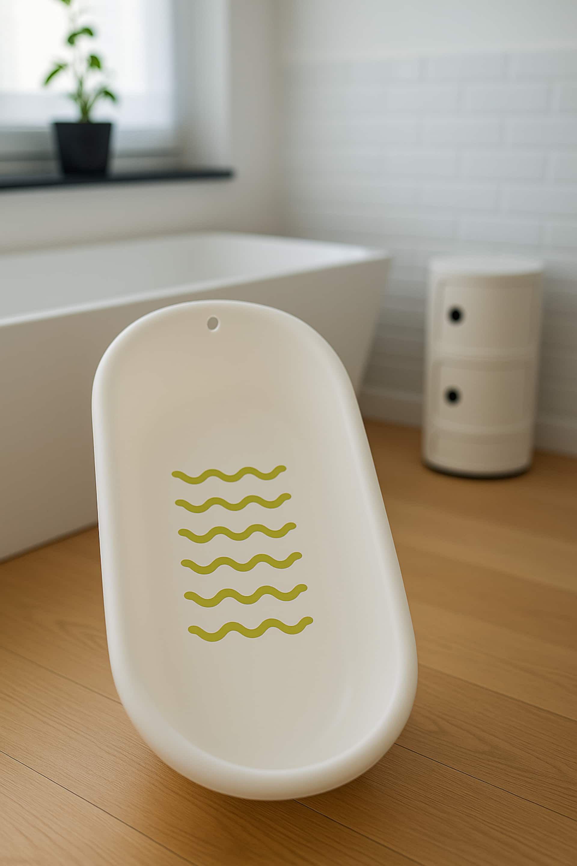 Una vaschetta leggera e pratica, perfetta per il bagnetto di bambini fino ai 3 anni. La forma ergonomica e il fondo antiscivolo garantiscono comfort e sicurezza. Su richiesta.